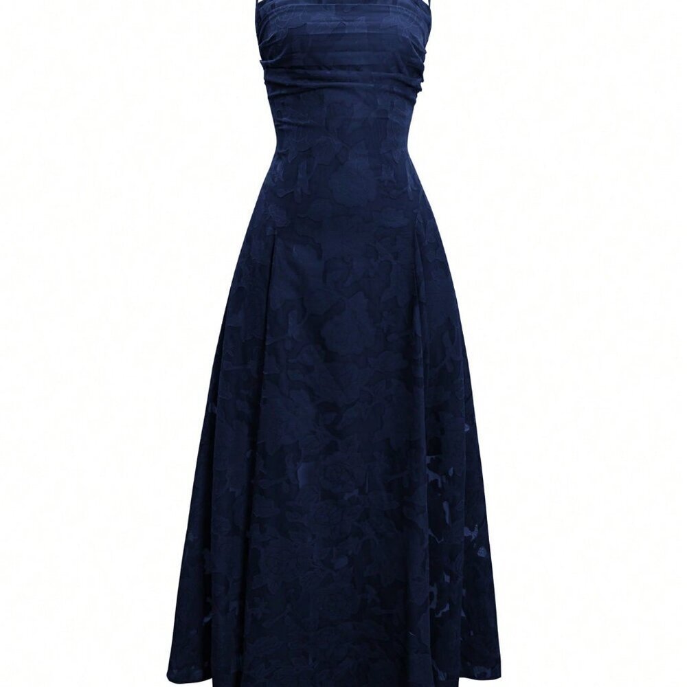 Navy Blue Elegant Lace-Up Women's Lace Dress - Picture 6 of 7